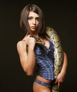 brunette holding python Royalty Free Stock Photo