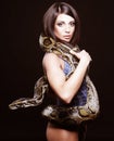 brunette holding python Royalty Free Stock Photo