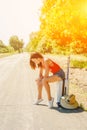 traveler woman on the road Royalty Free Stock Photo
