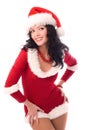 brunette woman dressed as Santa