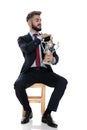 Sexy businessman touching shoulder and bragging Royalty Free Stock Photo