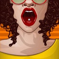 Sexy colored skin girl with an open mouth. Pop art comic book style illustration