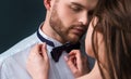 Sexy couple in intimacy relations. Close-up of elegant beautiful couple kiss passionately. Young passionate couple. Royalty Free Stock Photo