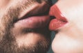 Sexy couple kiss lips. Satisfied and enjoying romantic moment. Passionate horny lovers kissing and feeling pleasure. Royalty Free Stock Photo