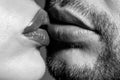 Sexy couple kiss lips. Satisfied and enjoying romantic moment. Passionate horny lovers kissing and feeling pleasure.