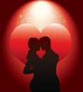 couple silhouette with red heart Royalty Free Stock Photo