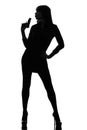 detective woman holding aiming gun silhouette Royalty Free Stock Photo