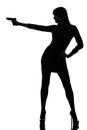 detective woman holding aiming gun silhouette Royalty Free Stock Photo