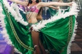 Sexy exotic belly dancers in traditional clothes with silk skirts performing at dance hall event in restaurant, beautiful woman