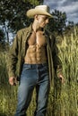 farmer or cowboy with unbuttoned shirt Royalty Free Stock Photo