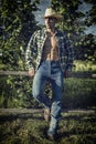 farmer or cowboy with unbuttoned shirt Royalty Free Stock Photo