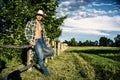 farmer or cowboy with unbuttoned shirt Royalty Free Stock Photo