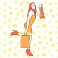 fashion Girl with bags and doodle items Royalty Free Stock Photo