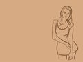 Sexy fashion girl in sketch style on a retro background. Place for your text. Vector