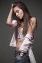 fashion model with long hair, young European Royalty Free Stock Photo