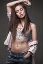 fashion model with long hair, young European Royalty Free Stock Photo