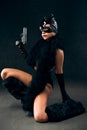 female in black catwoman costume