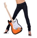 female body with electric guitar against white background Royalty Free Stock Photo