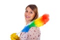female housekeeper with flannel Royalty Free Stock Photo