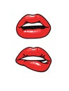 Sexy Female Lips with Gloss Red Lipstick. Pop Art Style Vector Fashion Illustration Woman Mouth. Gestures Collection Expressing Royalty Free Stock Photo