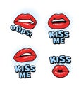 Sexy Female Lips with Gloss Red Lipstick and Text. Pop Art Style Vector Fashion Illustration Woman Mouth and Quote. Gestures Royalty Free Stock Photo