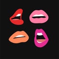 Sexy Female Lips with Matt Colorful Lipstick. Flat Style Vector Fashion Illustration Woman Mouth. Gestures Collection Expressing