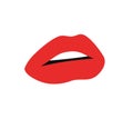 Sexy Female Lips with Matt Red Lipstick. Flat Style Vector Fashion Illustration Woman Mouth. Gestures Collection Expressing