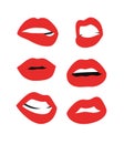 Sexy Female Lips with Matt Red Lipstick. Flat Style Vector Fashion Illustration Woman Mouth. Gestures Collection Expressing