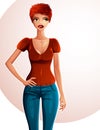 flirting woman full-length portrait. Beautiful red-haired g Royalty Free Stock Photo