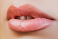 Sexy full lips. Gloss of lips and womans mouth. Sensual lips.