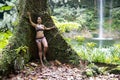 girl with bikini in forest