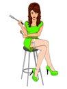 girl cook. Pose on a chair. Legs crossed. Style comics. Object on white background. Vector