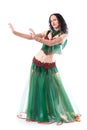 girl dancing belly dance. Isolated on a white background