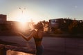 girl dancing in the city at sunset Royalty Free Stock Photo