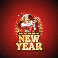 Nice girl dressed as Santa Claus and the inscription Happy New Year. There is a vector format for cdr.