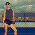 girl on the football field Fashion urban style Royalty Free Stock Photo