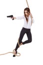 girl holding black gun Royalty Free Stock Photo