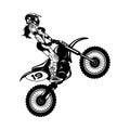 Sexy Girl and Motocross Motorcycle - Enduro, Freestyle - Motocross Extreme Sport, Freestyle Girl - Clipart, Vector Royalty Free Stock Photo