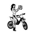 Sexy Girl and Motocross Motorcycle - Enduro, Freestyle - Motocross Extreme Sport, Freestyle Girl - Clipart, Vector Royalty Free Stock Photo