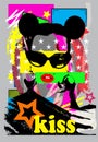 Sexy girl with mouse ears and sunglasses, pop art background