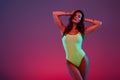 , sexy girl in neon green swimsuit Royalty Free Stock Photo
