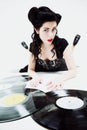 girl with phonography analogue record Royalty Free Stock Photo