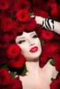 girl with red roses hairstyle Royalty Free Stock Photo