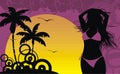 girl black shadow summer beack background Royalty Free Stock Photo