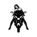 Sexy Girl and Sport Motorcycle - Suberbike, Super Bike - Clipart, Vector Silhouette Royalty Free Stock Photo