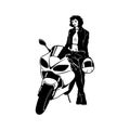 Sexy Girl and Sport Motorcycle - Suberbike, Super Bike - Clipart, Vector Silhouette Royalty Free Stock Photo