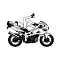 Sexy Girl and Sport Motorcycle - Suberbike, Super Bike - Clipart, Vector Silhouette Royalty Free Stock Photo