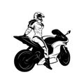 Sexy Girl and Sport Motorcycle - Suberbike, Super Bike - Clipart, Vector Silhouette Royalty Free Stock Photo