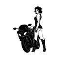 Sexy Girl and Sport Motorcycle - Suberbike, Super Bike - Clipart, Vector Silhouette Royalty Free Stock Photo