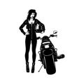 Sexy Girl and Sport Motorcycle - Suberbike, Super Bike - Clipart, Vector Silhouette Royalty Free Stock Photo